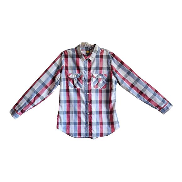 EDDIE BAUER Women's M Shirt Button Up Plaid Quick Dry Long Roll Tab Sleeve 38" - Picture 1 of 7